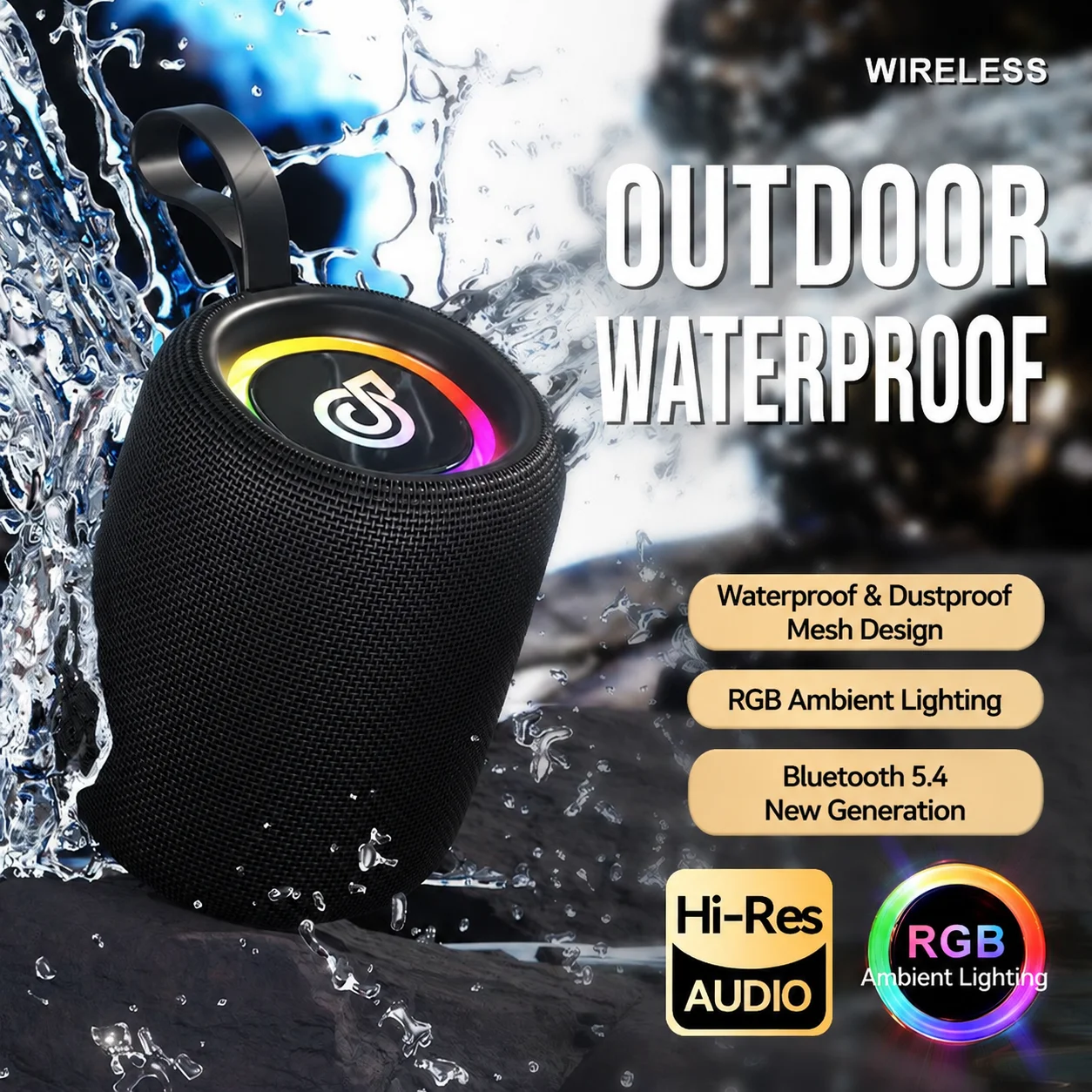 HiFi Bluetooth Speakers 40W Enhanced Bass Portable Outdoor Wireless Speaker Waterproof IPX5 Shower Bluetooth 5.3 with RGB Light