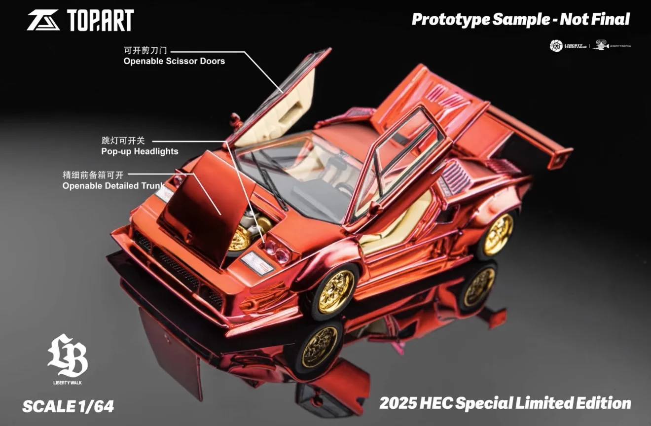 Top.Art 1:64 LBWK Countach كروم أحمر كامل مفتوح HEC 2025 إصدار محدود نموذج سيارة Diecast #1