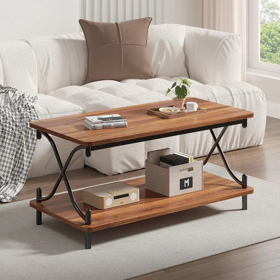 

Coffee Table for Living Room with Round Corners Modern Farmhouse Center Table with Storage Shelf for Home Office 39 Inch