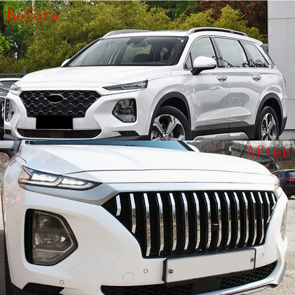 Car grille For Hyundai new Santa fe 2019- 2020 Car Front racing grille Santafe black silver ABS grille radiator