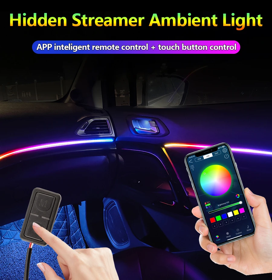 

10/14/18 in 1 Led Car Ambient Lights 64 Color RGB Symphony Streamer Bluetooth Rainbow Acrylic Strips Atmosphere Lamp Kit 12V