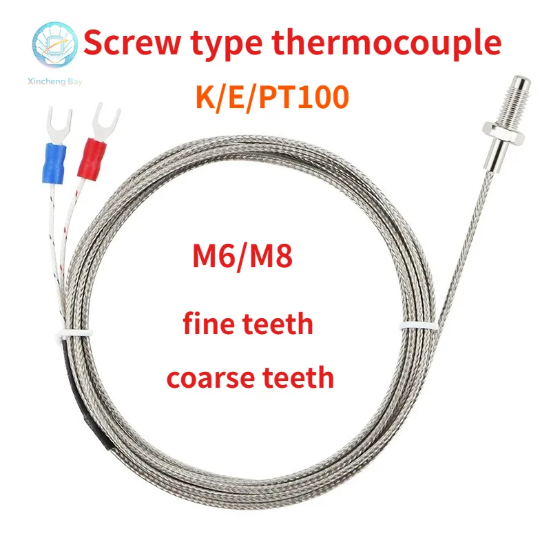Thread M6 Screw Probe Temperature Sensor Thermocouple K E PT100 Type 0-400℃ 1/2/3/4/5m Long Cable PID Controller Thermometer