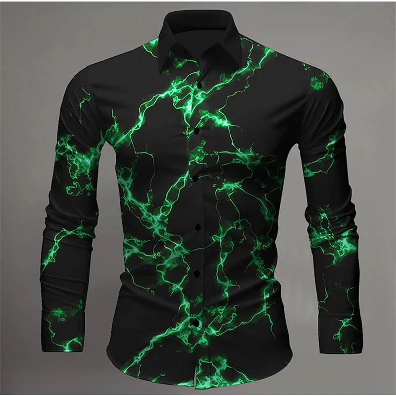 New Fashion Comfortable Long Sleeve Shirt Lightning Formal Men\'s Street Style Casual Original Fashion 3D Pattern Harajuku Shirt