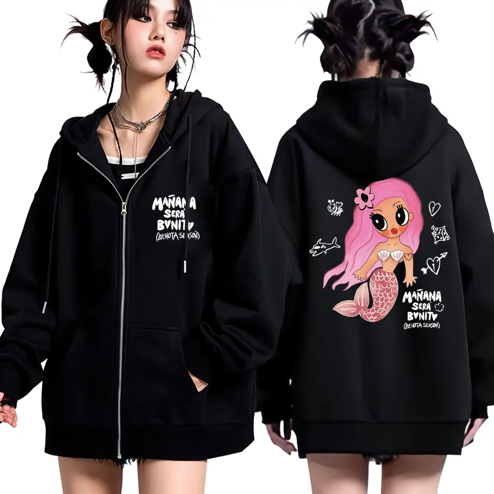 

Karol G Bichota Zipper Hoodies Men Women Hip Hop Fashion Sweatshirt Manana Sera Bonito Print Oversized Ieisure Zip Up Hoodie Y2k