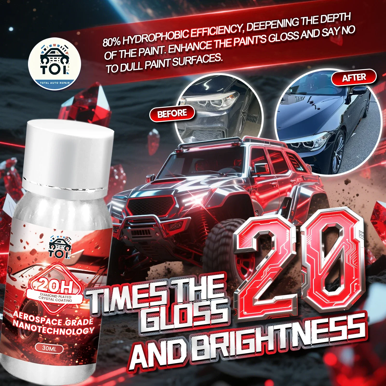 ダイヤモンドメッキクリスタルコーティング 20H 自己修復と UV トラックテクノロジー付き 車のディテイリング専門家 10 年以上の保護