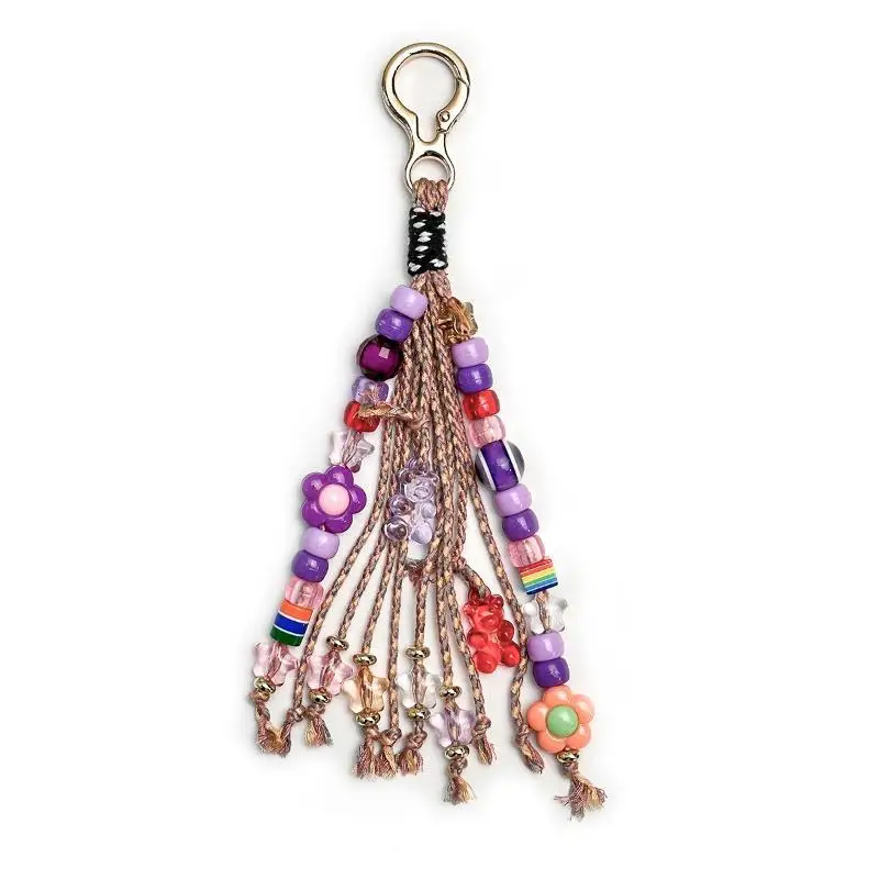 1 Stück bunter Blumenperlen-Anhänger, Schlüsselanhänger im Boho-Stil, handgefertigter Perlen-Quastenschlüsselanhänger für Damen, Rucksack- oder Handtaschen-Accessoire, Geschenk. – Detail 7
