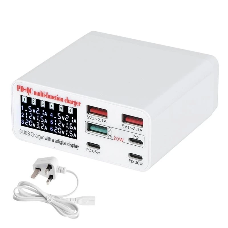 F62C 87W 6 Port USB Staions Quick LCD Digital Display QC3.0 PD Universal For Mobile Phones Tablet