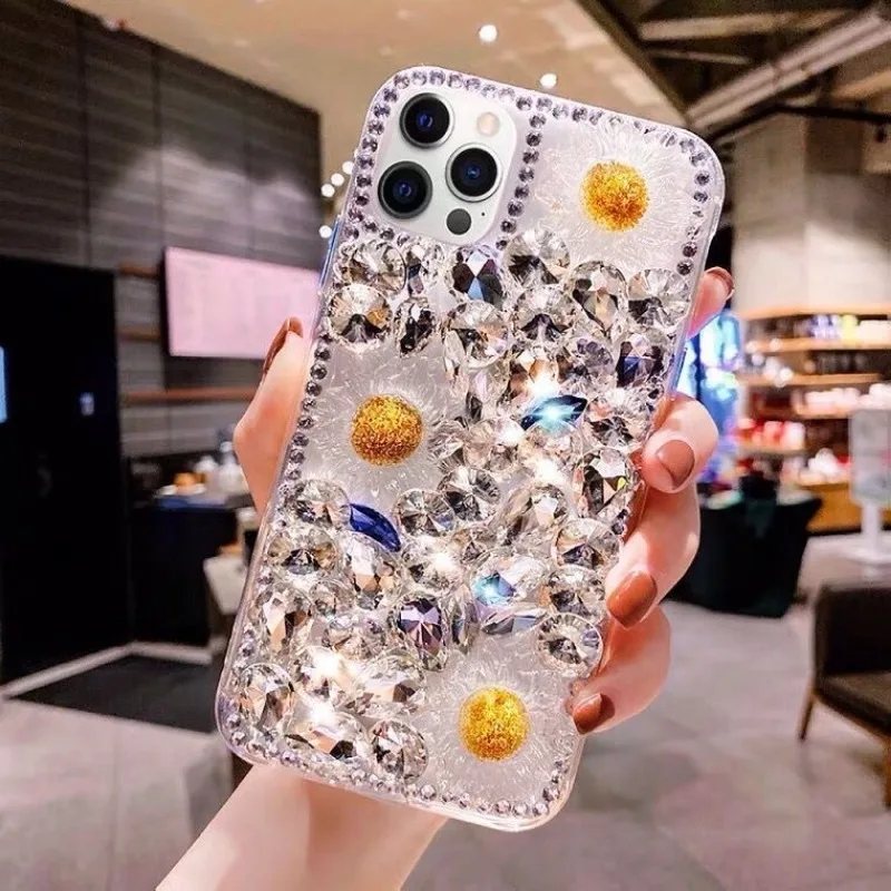 Luxury Gemstone Bling Rhinestone Flower Phone Case Capa For Xiaomi Redmi 9A 9C Note8 9 Pro Note10S Note 11 Pro 12Pro Cover