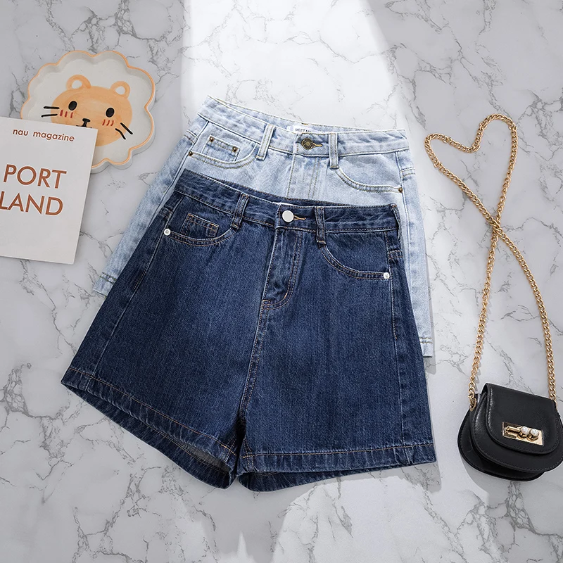 High Waist Short Jeans Summer Thin Deep Blue Loose Fit Versatile Simple Slimming Straight Leg Denim Shorts for Young Women