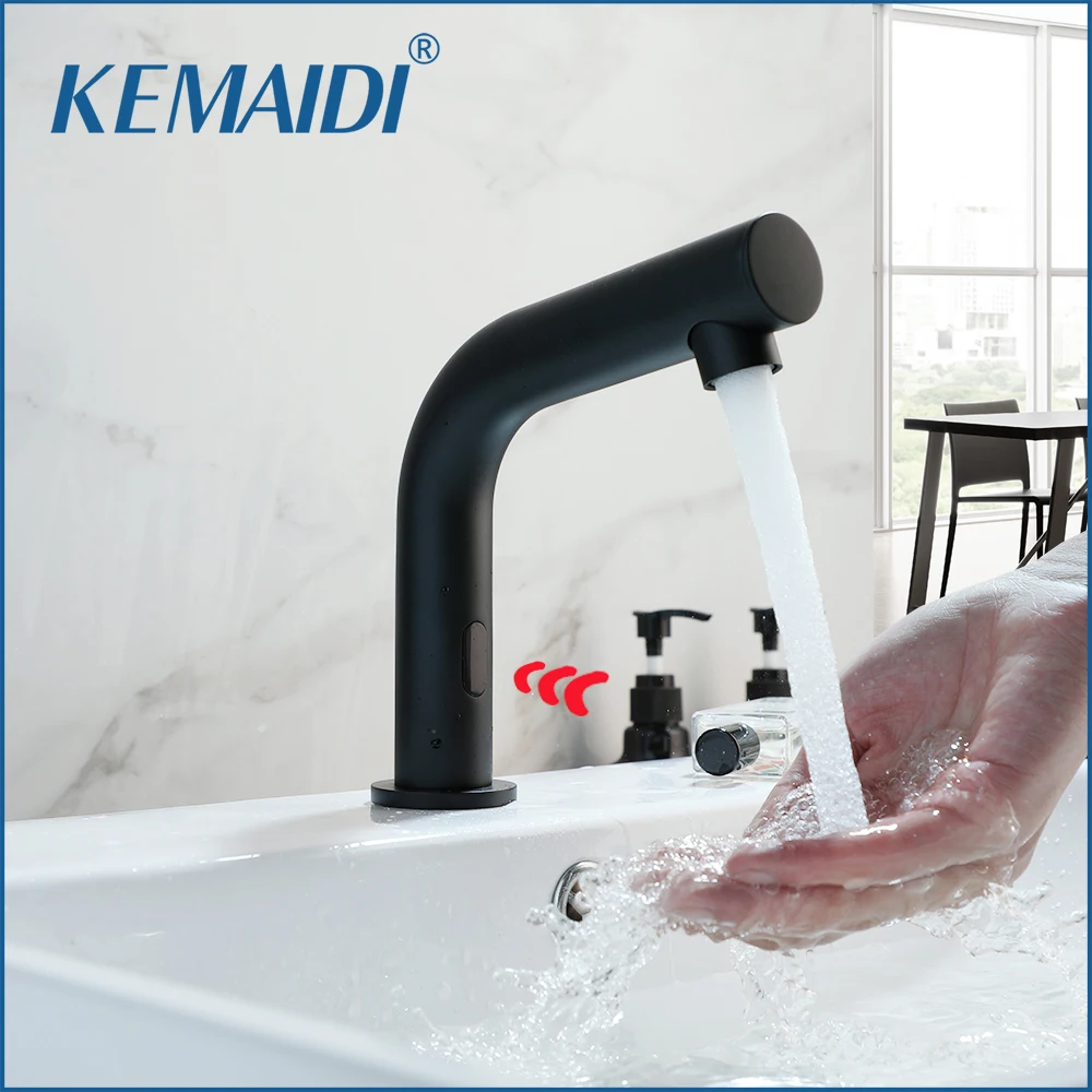 

KEMAIDI Matte Black Bathroom Basin Faucet Automatic Touch Sense Faucets Bathroom Sink Free Touch Cold Hot Water Mixer Tap