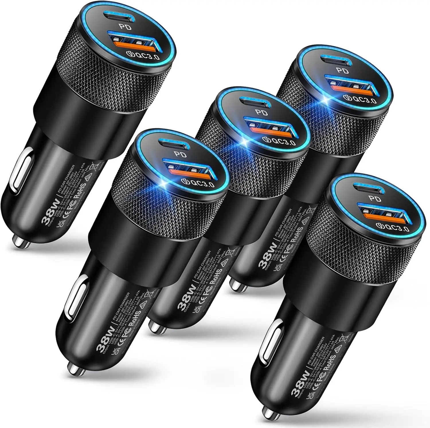 

USB C Car Charger 38W Dual Port Fast Charging Adapter for iPhone Samsung Pixel