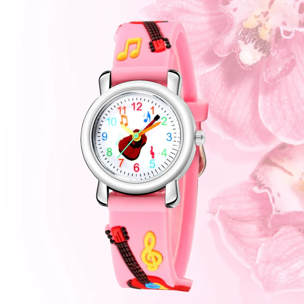 ギターパターン 3D ウォッチ スタイリッシュな学生向け腕時計 快適で耐久性のある誕生日プレゼント ピンク