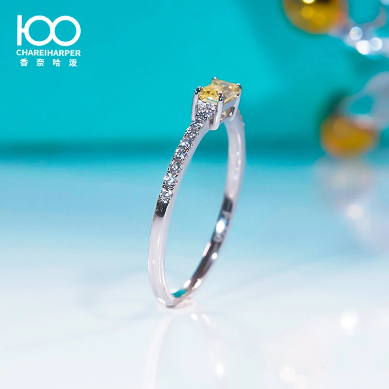 

CH35 Platinum emerald ring, women's moissanite rectangular layered fine square sugar tail small diamond row ring