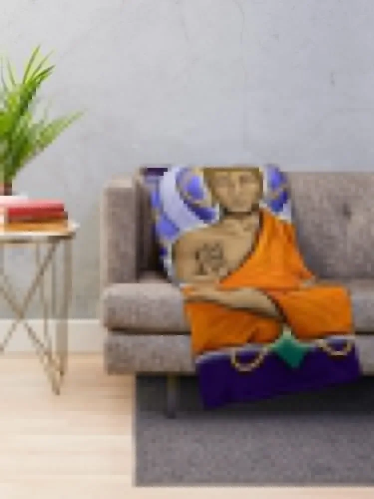 Abhaya Mudra Buddha with Violet Lotus Flower Throw Blanket Plaid on the sofa manga Designers Blankets