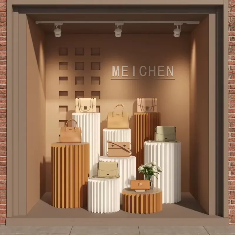 Cylinder Stands and Portable Folding Display Shelves for Showroom Paper Exhibitions and Boutique Events with Innovative