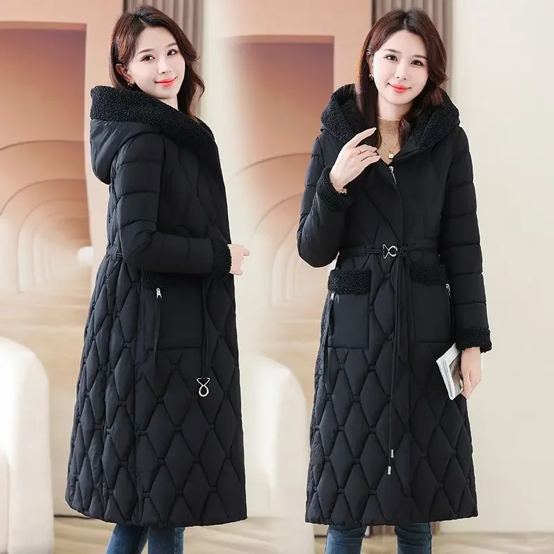 

Новая зимняя женская пуховая хлопковая куртка с капюшоном и ремешками для поездок на работу, парки