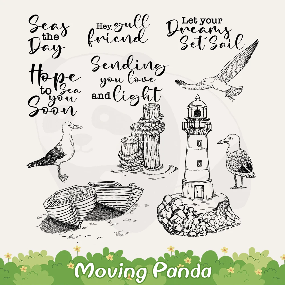 Seagulls And Lighthouse Cutting Dies Clear Stamps DIY Scrapbooking Supplies Metal Dies Silicone Stamps For Cards Albums Decor