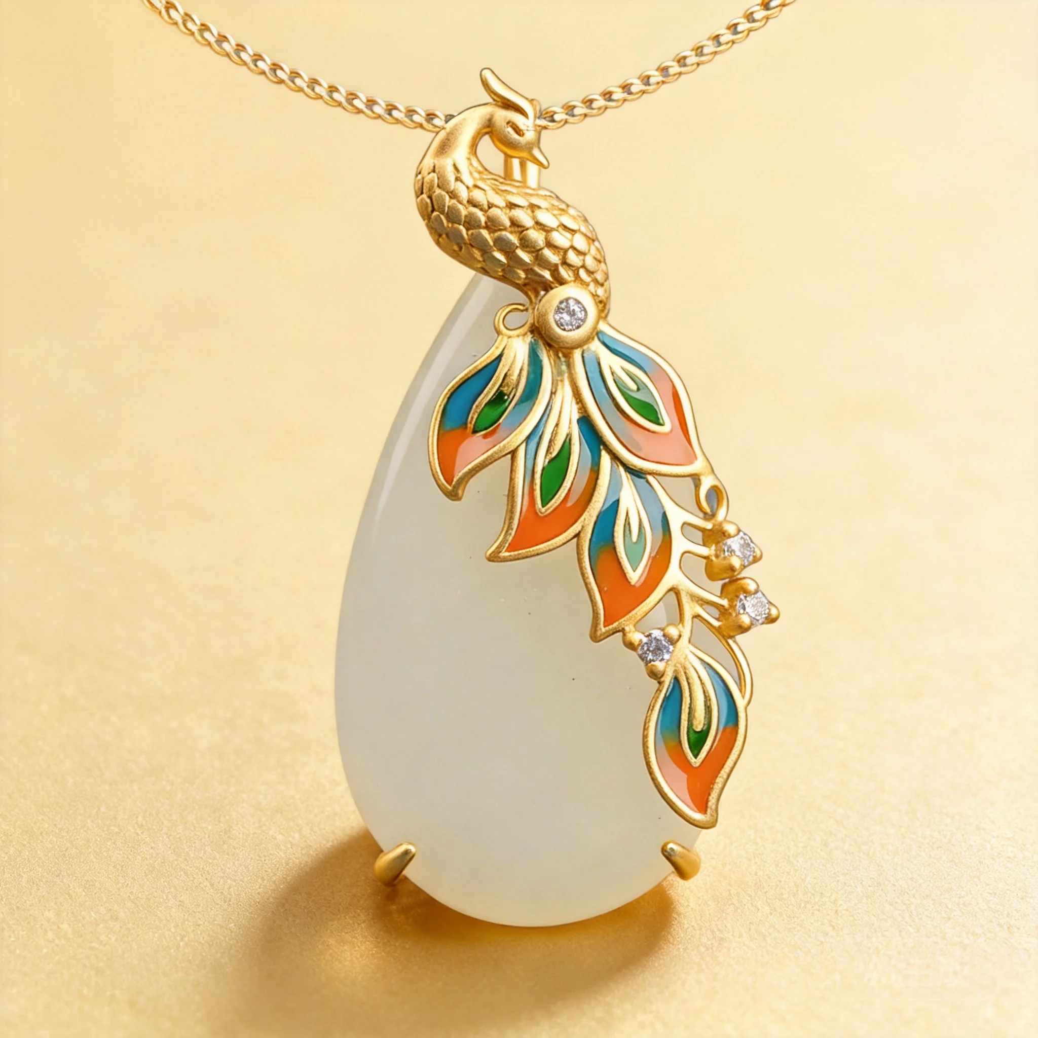 Chinese Style Lucky Phoenix Pendant S925 Silver Enamel Teardrop Hetian Jade Necklace For Women Blessing Wealth Good Luck Retro