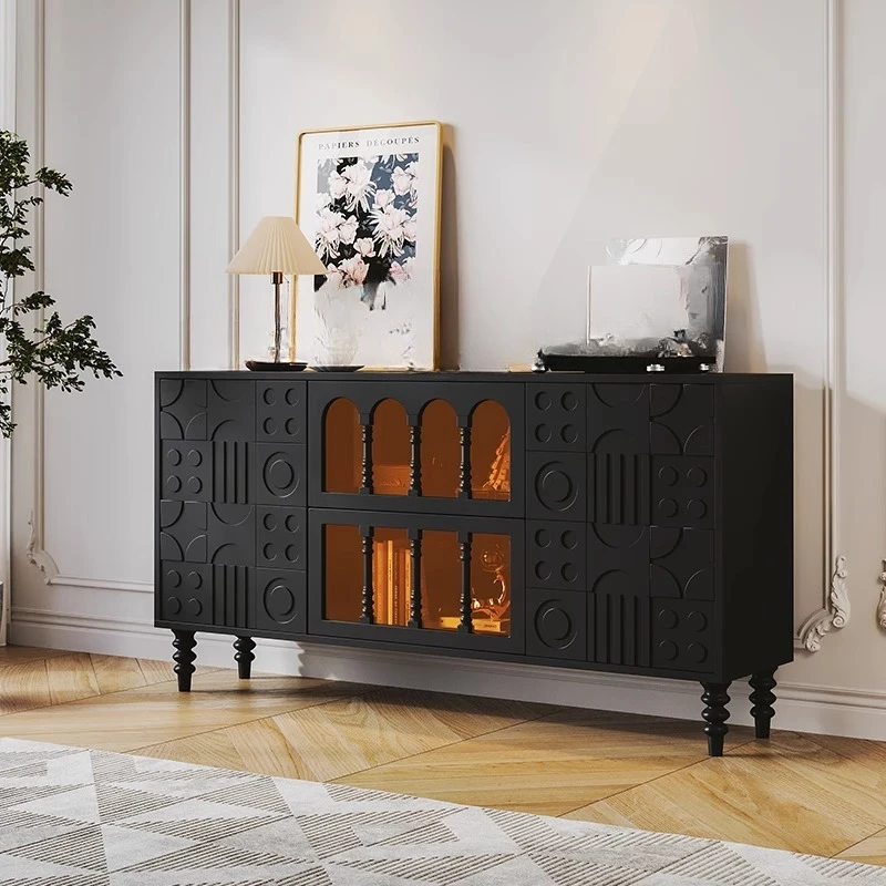 مدخل عرض غرفة المعيشة الفرنسية من الخشب الصلب القديم، وخزانة جانبية لتناول الطعام، وأريكة شقة صغيرة #2