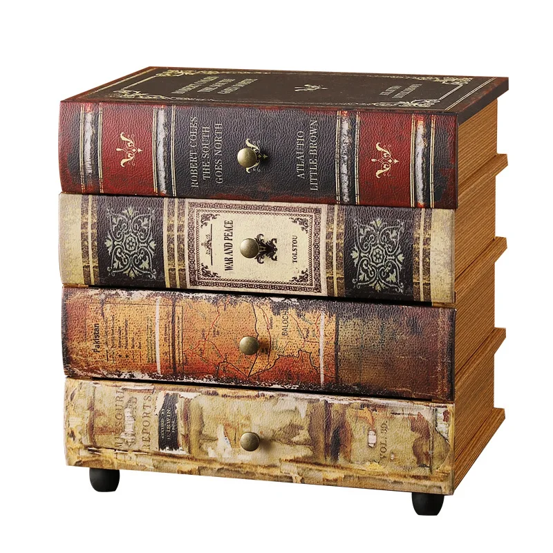 

Simulation book four-grid drawer cabinet, storage box, study desktop finishing box