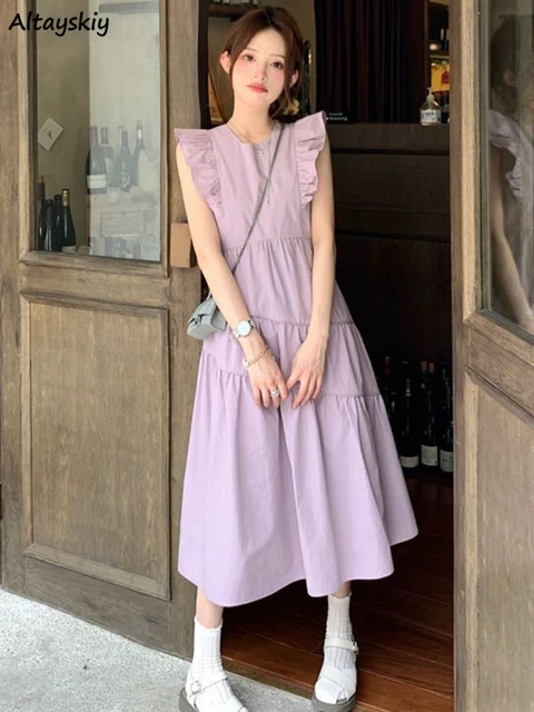 Dresses Women Flying Sleeve Summer Casual Lace up Fashion Simple All match Korean Style Loose Chic Midi Sweet Girls Ins Popular Dresses AliExpress