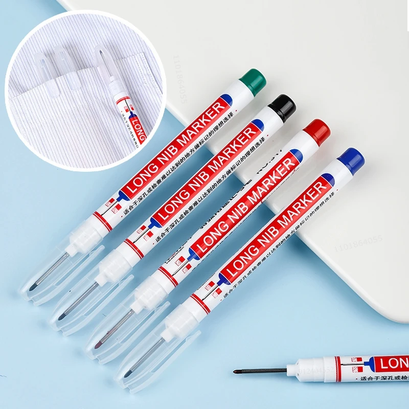 Haile 6pcs/set Permanent Oily White Marker Pens Long Head Multi-purpose Woodworking Decoration Deep Hole Paint Markers Pen