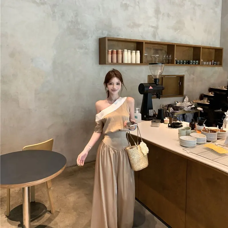 

Elegant Goddess Style Loose Casual Pants Shoulder Baring Top Summer New Arrival Fashion Set Suce2025 Name Lady High End Feel