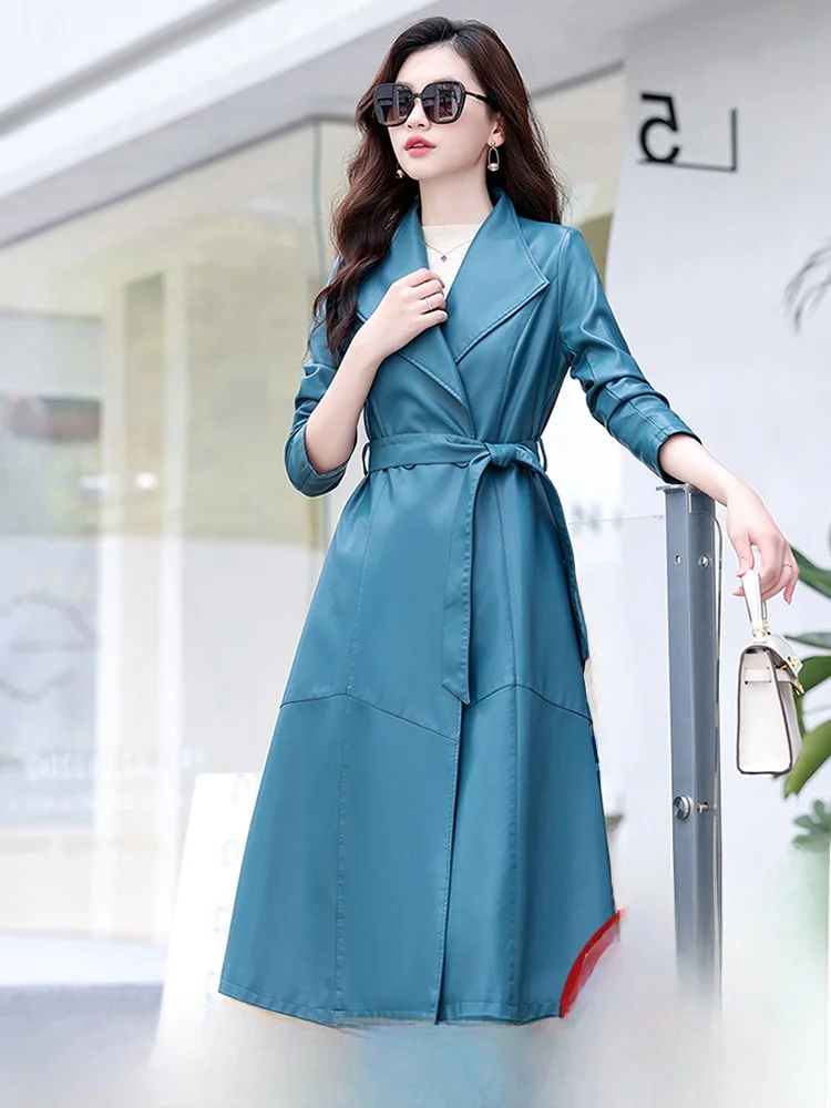 

Real Leather eepskin Coat Women's Mid-Length Faionable Slim Fit Windbreaker Outerwear Trendy Commute Sle Long Sve