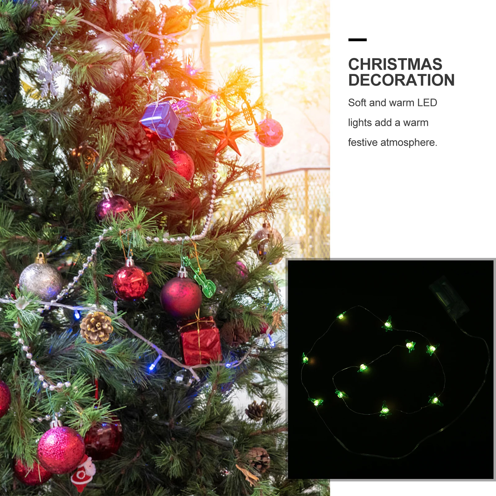 

2Pcs LED Decorative String Lights Christmas Tree Design Soft Warm Light Operated No Wiring Needed for Home Party