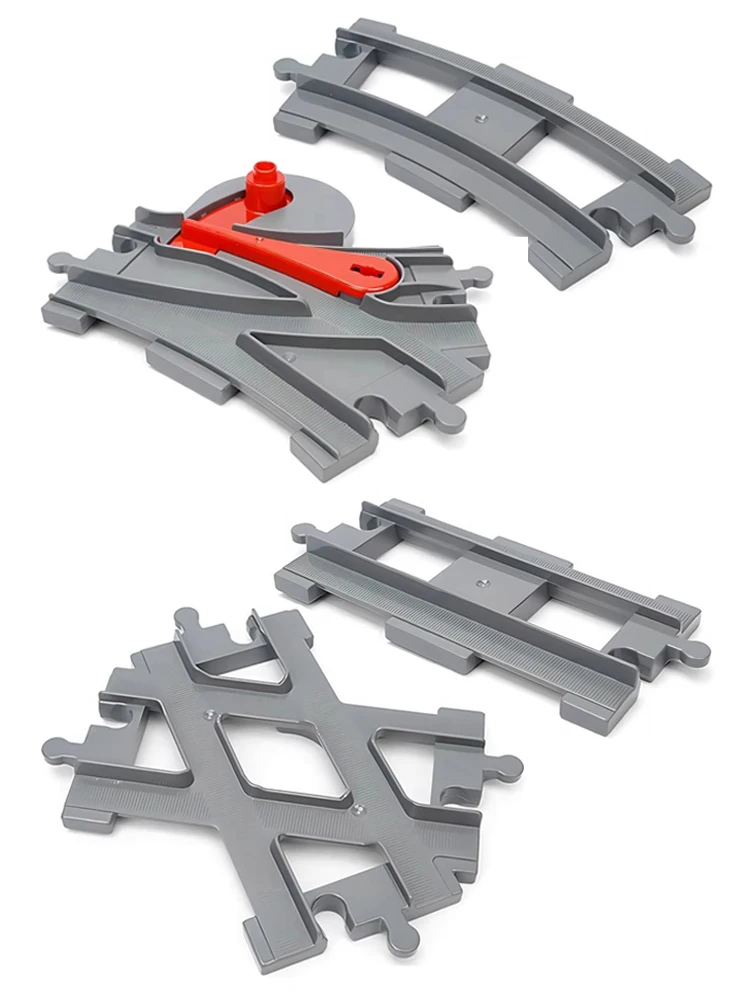 Big Size Bouwsteen Bakstenen Trein Tracks Crossover Onderdelen Schakelaar Rechte Gebogen Duploes Accessoires DIY Speelgoed Voor Kinderen Gift - afbeelding 2