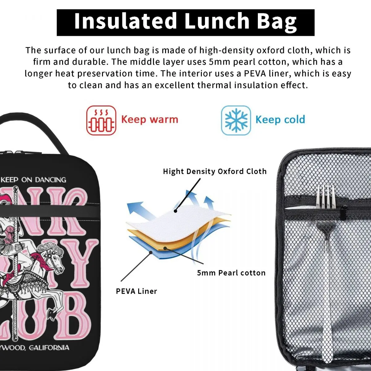 Pink Pony Club Chappell Roan Princess Sac à lunch isotherme pour bureau, sac alimentaire portable, glacière, boîtes à lunch thermiques