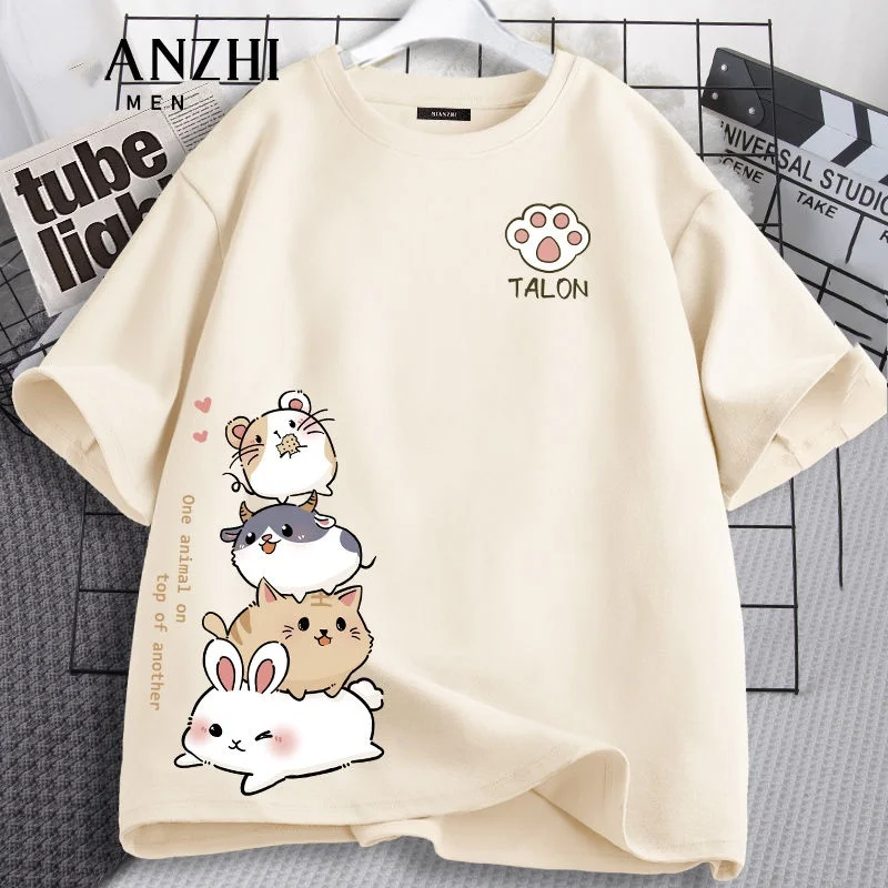 Kinder Sommer Baumwoll-Kurzarm-T-Shirt mit Niedlichem Tiermotiv, Mädchen Schulstil-Oberteil, Streetwear, Weich und Atmungsaktiv für Tägliches Tragen – Detail 4
