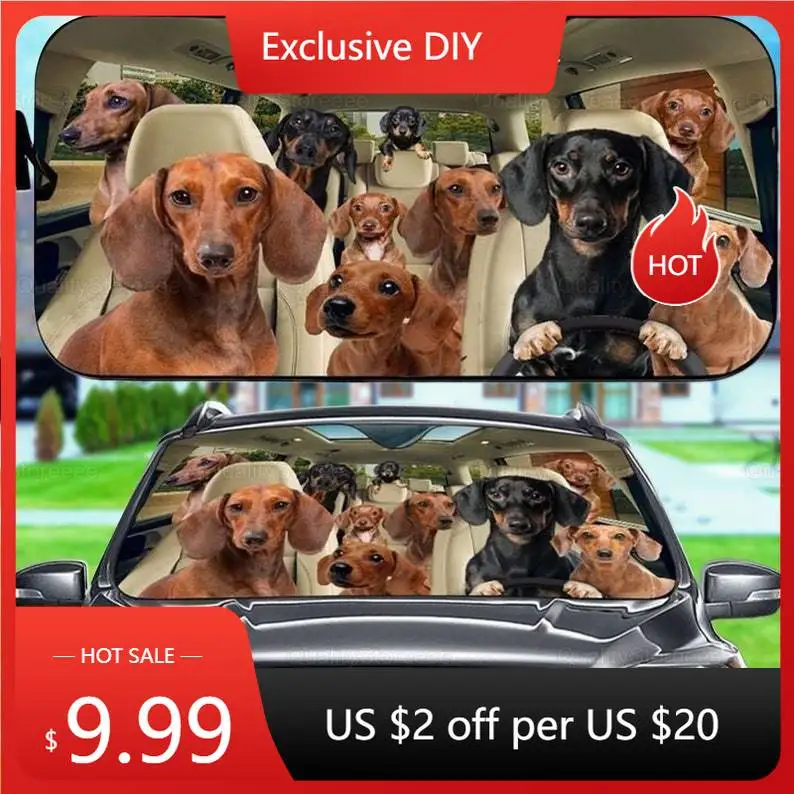 

Funny Dachshunds Car Sunshade, Dogs Family Sunshade, Dog Car Accessories, Car Decoration, Dachshunds Lover, Gift Owner Dog LNG18