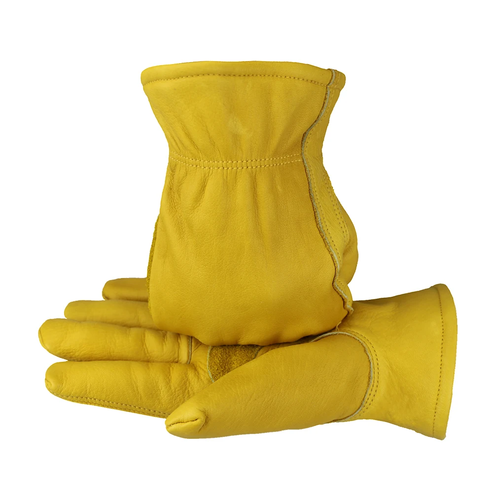 Guantes de trabajo de invierno de cuero de vaca, guante térmico para motocicleta, forro de algodón para clima frío, guante de trabajo para congelador