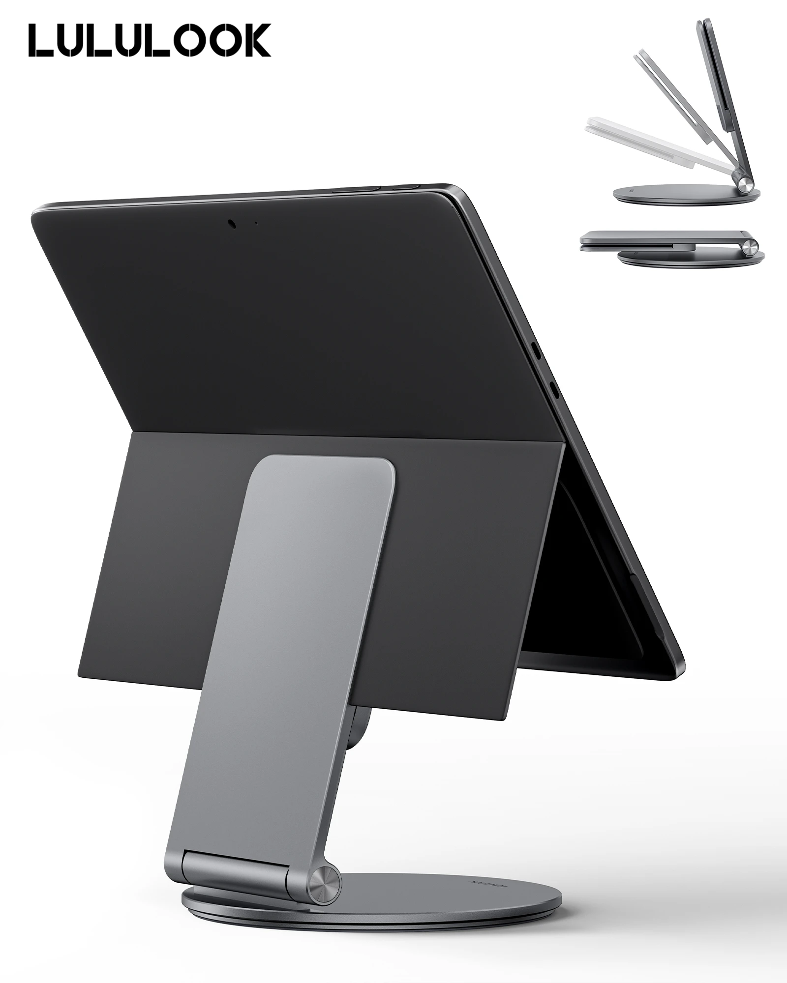 LULULOOK 360 Rotating Foldable Surface Pro Stand Aluminum Alloy Tablet Holder for Surface Pro 7,7+,8,9,10,11,Surface Go 2,3,4