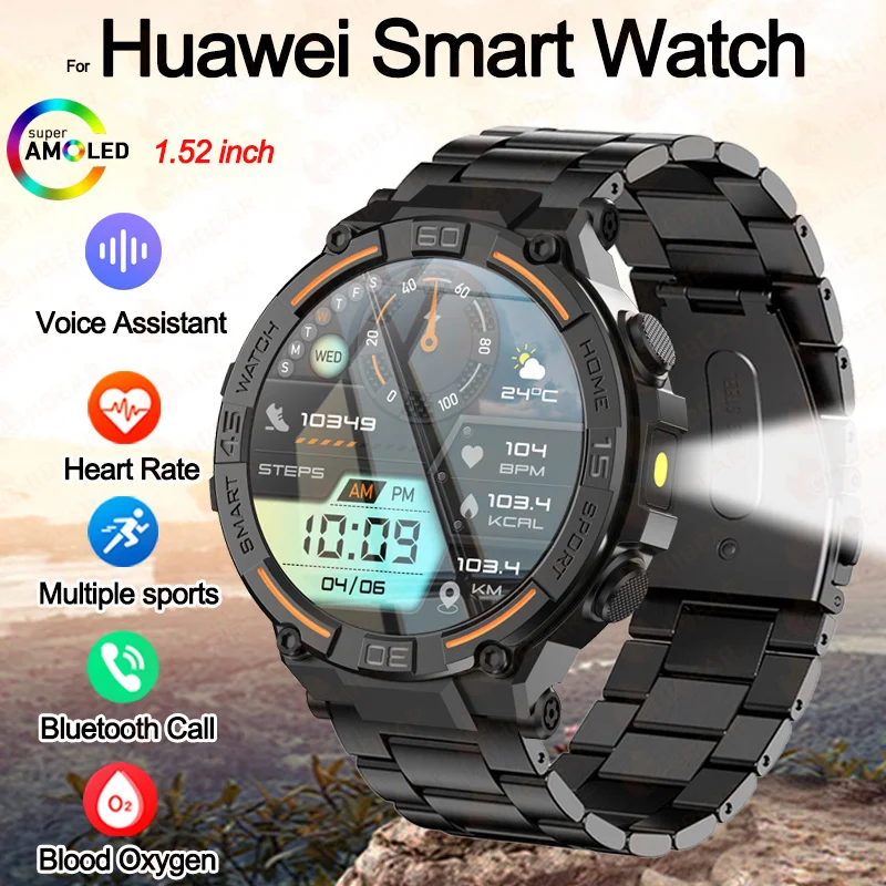 

2025 New Smart Watch Military Sports Men Flashlight Health Monitoring Waterproof Heart Rate BT Call Smartwatch For Android IOS