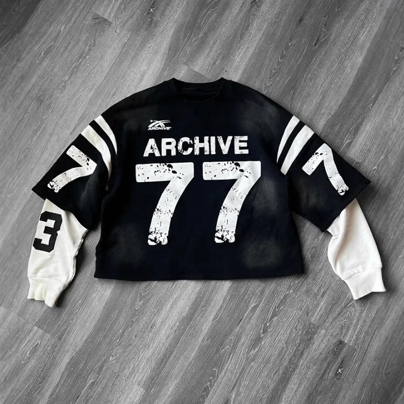 تي شيرت عصري وشعبي مكون من قطعتين مع طباعة رقمية، سويت شيرت بأكمام طويلة، تصميم نفس الجنس