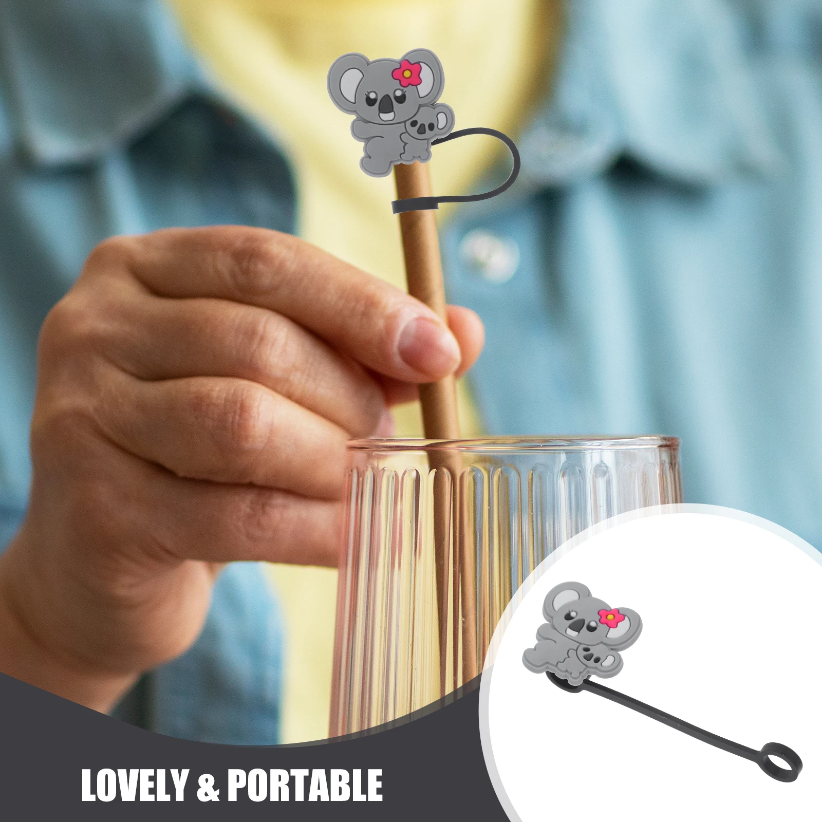 

10Pcs Koala Silicone Straw Tips Covers Reusable Drinking Straw Caps Lightweight Protector Plugs Tips Protector