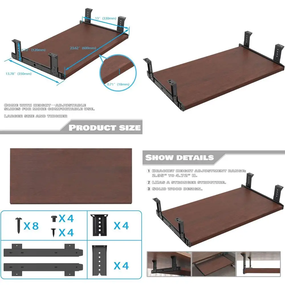 

Регулируемая подставка для клавиатуры из вишневого дерева с платформой для установки под столом, 24 дюйма