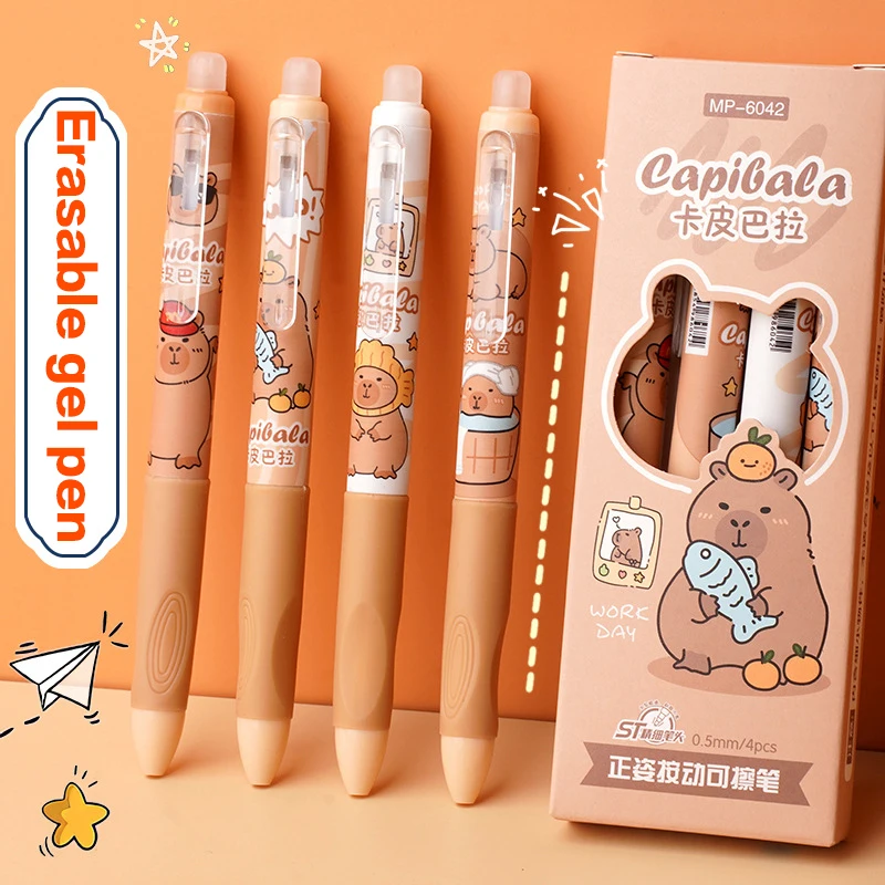 

4Pcs Cute Cartoon Capybara Panda Erasable Pen Fashion Signature Pens Creative Pressing Neutral Pens School Office Supplies