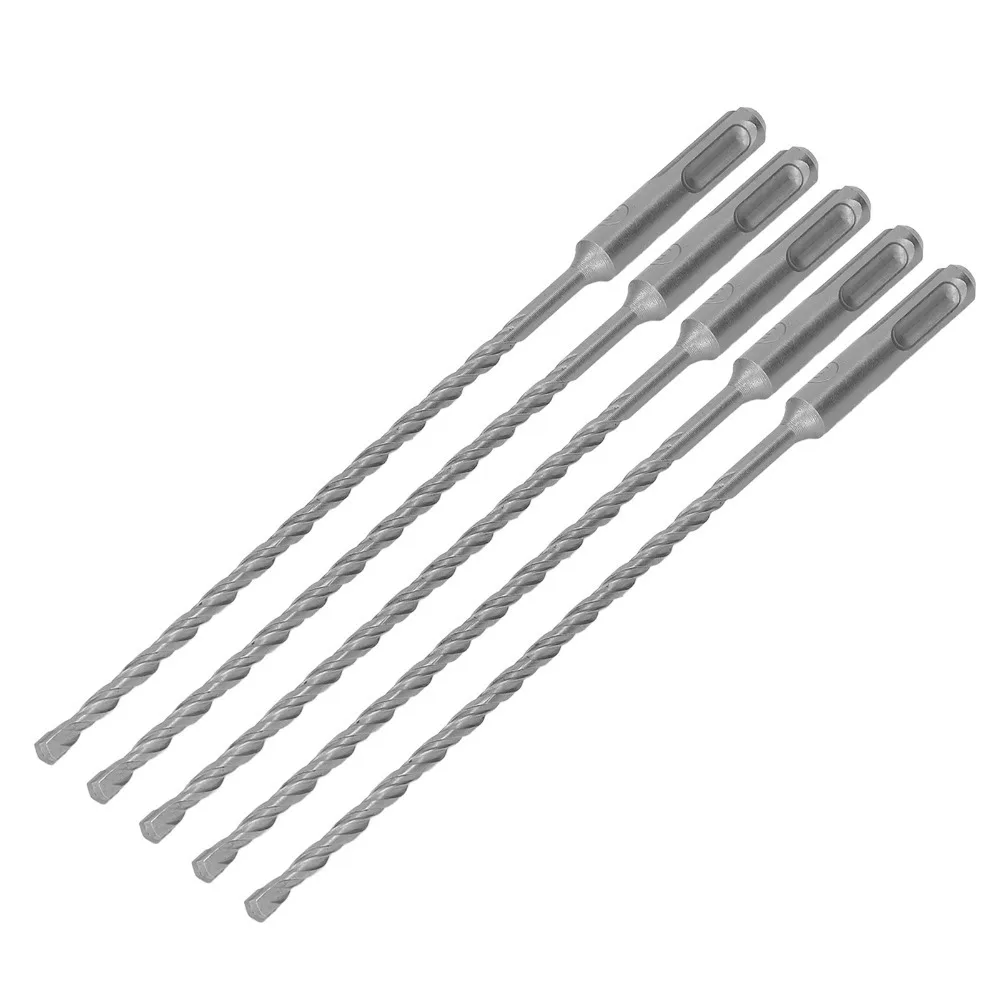 5pcs Carbide Tip Impact Drill Bits Double Flute Spiral 210mm Length Concrete Drill Bit Kit Cross-Type Double Thread