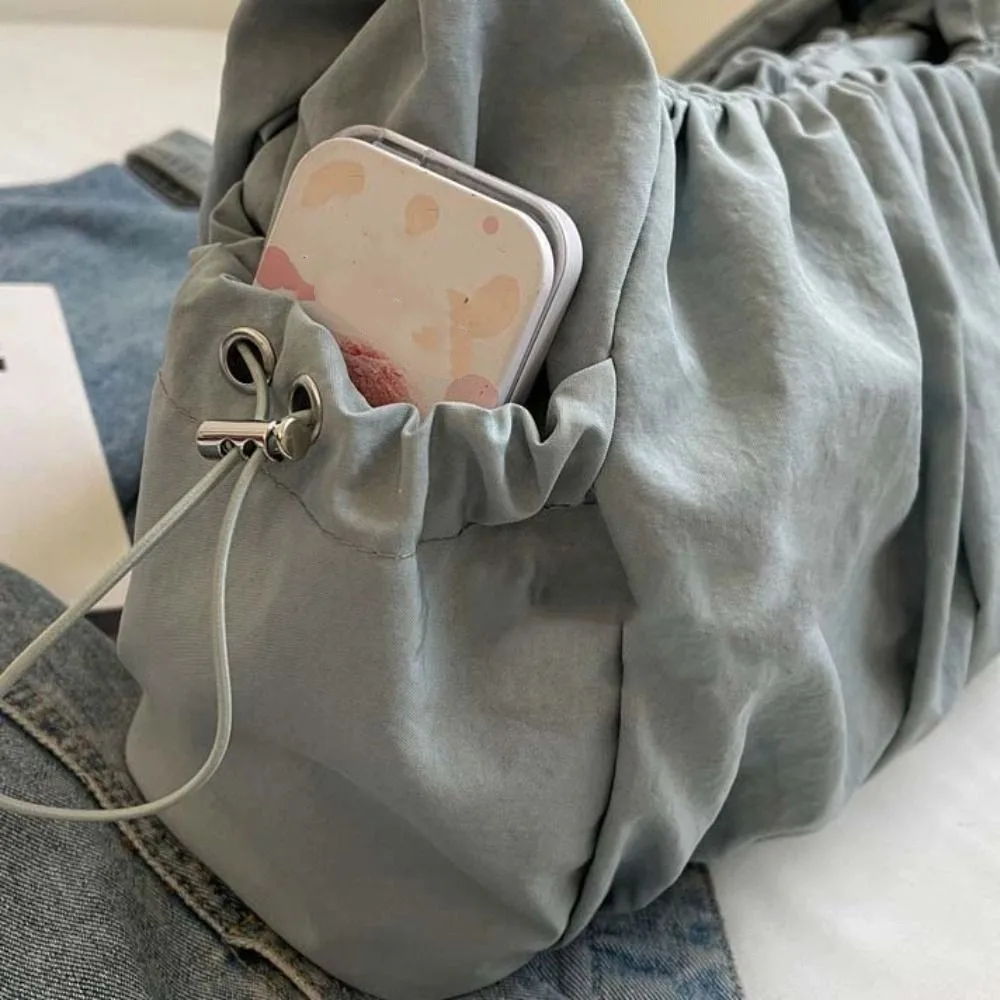 Handbag Drawstring Canvas Shoulder Bag Korean Style Pleated Cloud Crossbody Bag Large Capacity Casual Underarm Bag Women