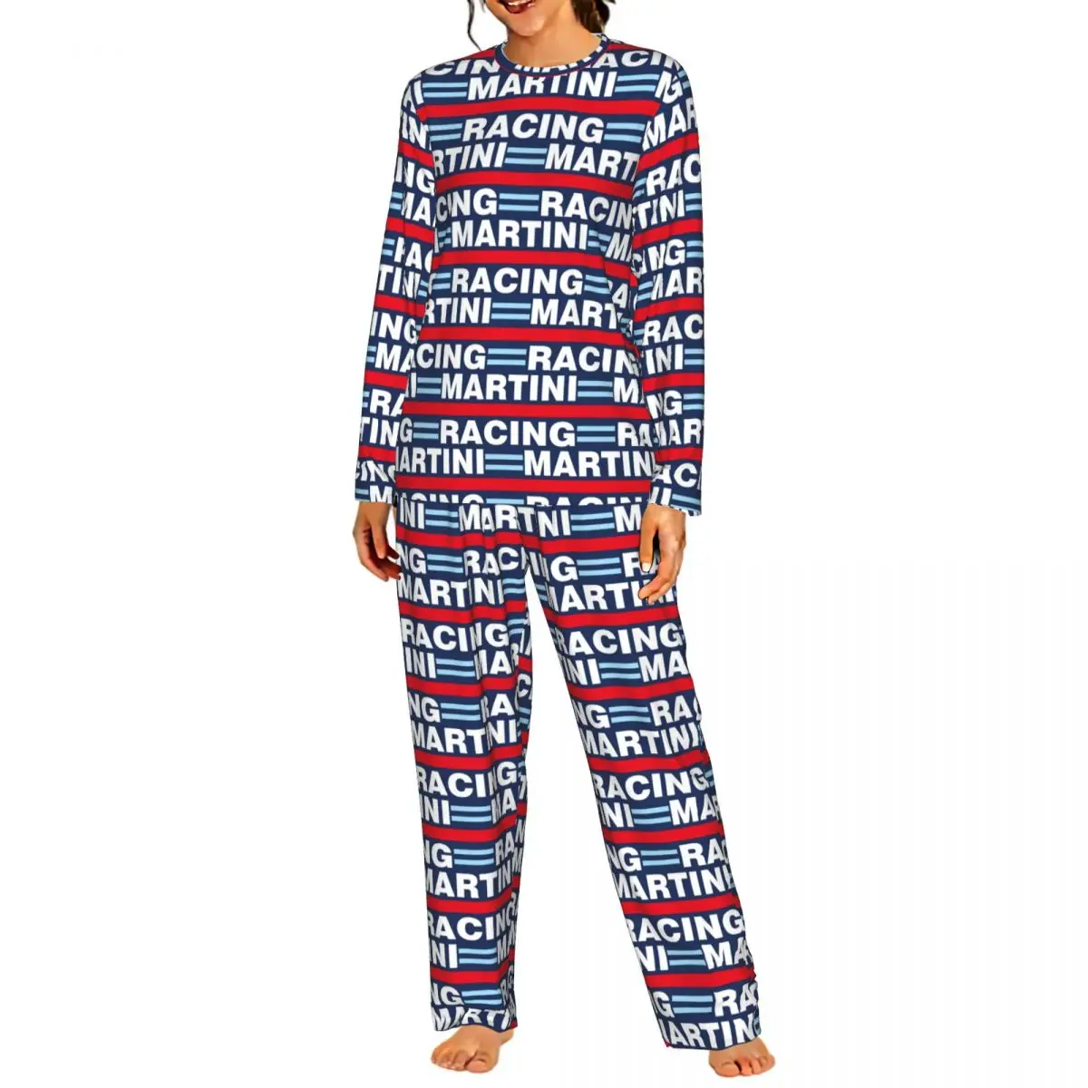 Martinis Race Sportscar Motor Racing Round Neck Long Sleeve Nightgowns for Sleeping Sleepshirts Women Loose Pajama Set Long Pant