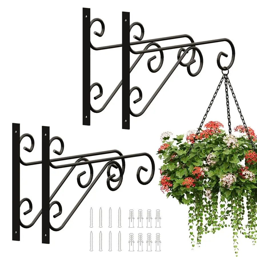 

4 Pack 16 Inch Plant Hangers Outdoor Bracket, Indoor Wall Mount Metal Heavy Duty RustResistant Bird Feeder Plant Hooks for Hangi