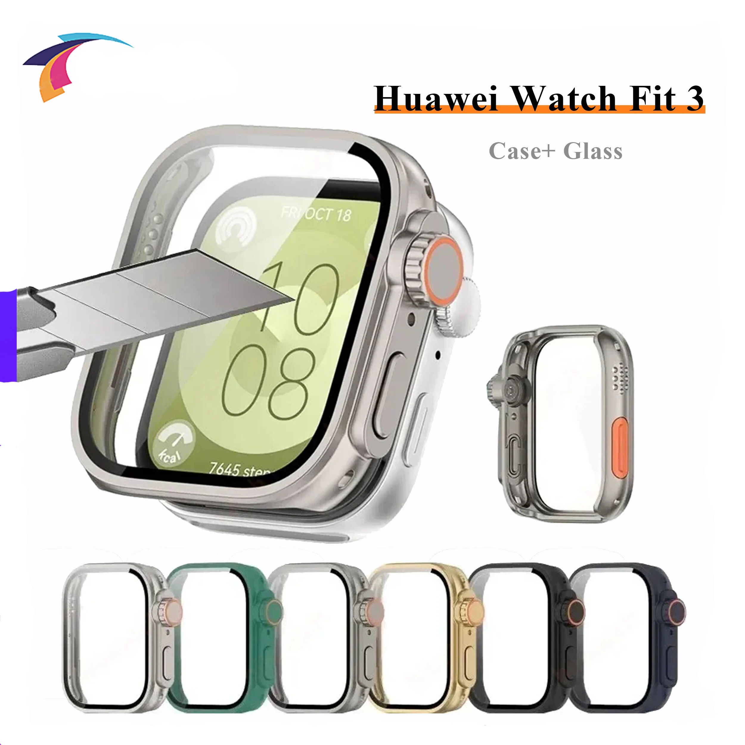 Change To Ultra Case for Huawei Watch Fit 3 Case Tempered Glass Screen Protector for Huawei Smartwatch Fit 3 upgrade to ultra 2