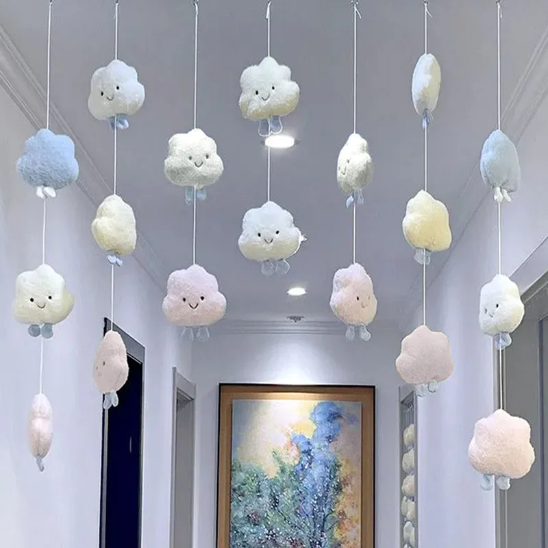 Cute Cloud Plush Hanging Ornament Soft Fluffy Smiling Cloud Pendant for Home Room Ceiling Decoration Kids Nursery Decor Cartoon