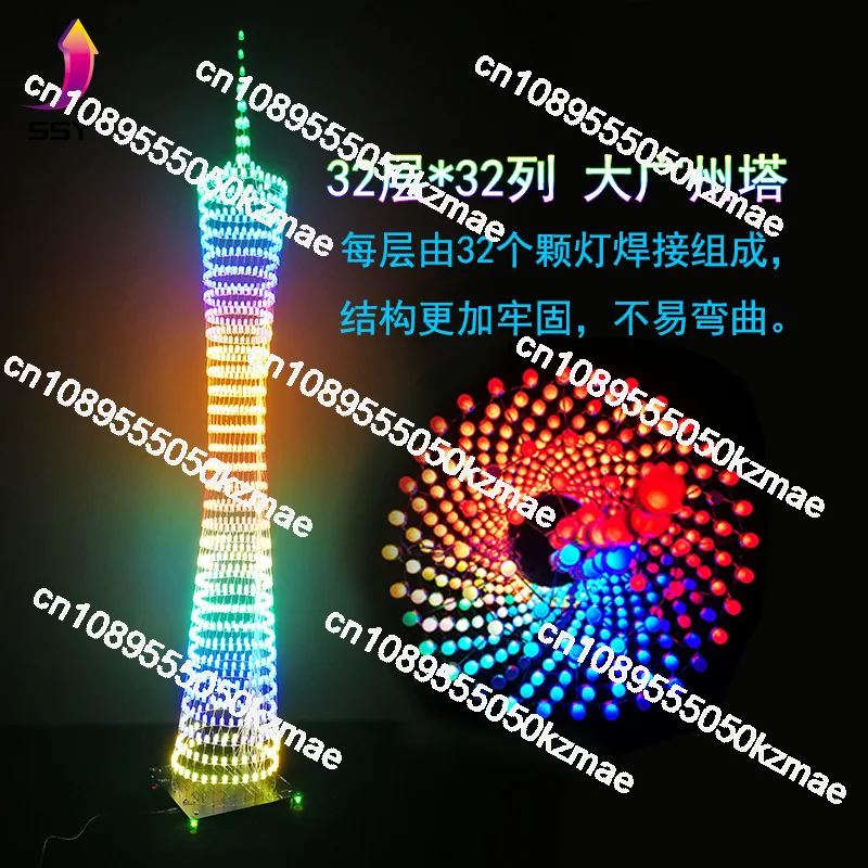 

FOR Bluetooth welding kit, colorful Guangzhou Tower, 32 floors, X32 columns, LED light cube, music score, unassembled