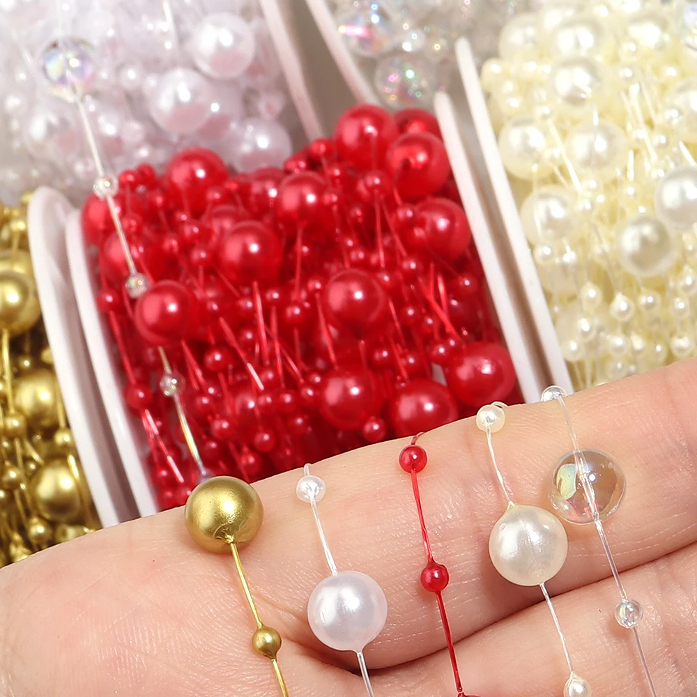 10yards 8mm+3mm ABS Imitation Pearl Beads Chains Fishing Line String Bead Chain For DIY Craft Garland Flower Wedding Decoration