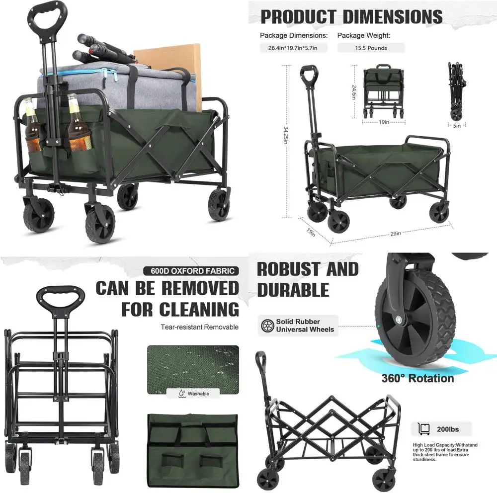 

Collapsible Wagon,Wagons Carts Foldable with Wheels,Folding Utility Grocery Cart for Sand Camping Sports Shopping Outdoor