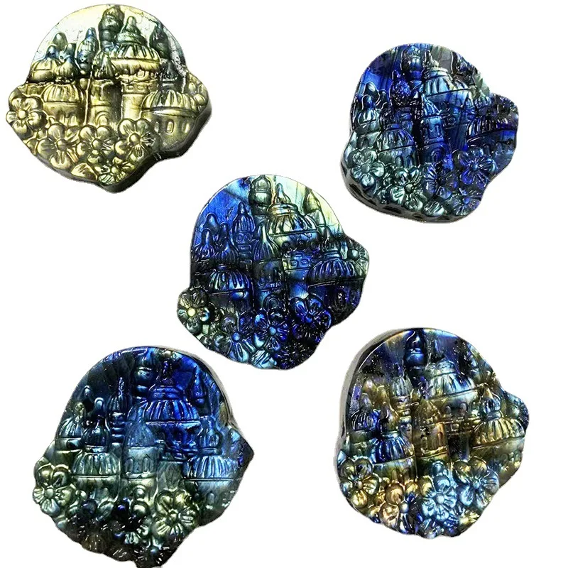 1pcs Natural Crystal Labradorite Quartz Carving Decor Moonstone Polished Healing Gift Reiki Stone Feng Shui